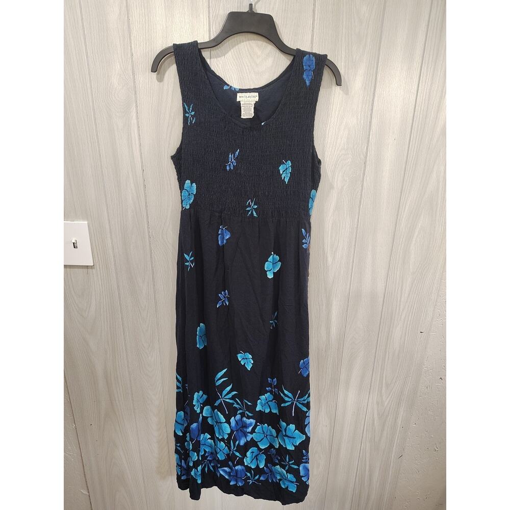 Women's Dark Floral Stretchy Hawaiian Dress Size M Beach Cruise Comfort Fairy